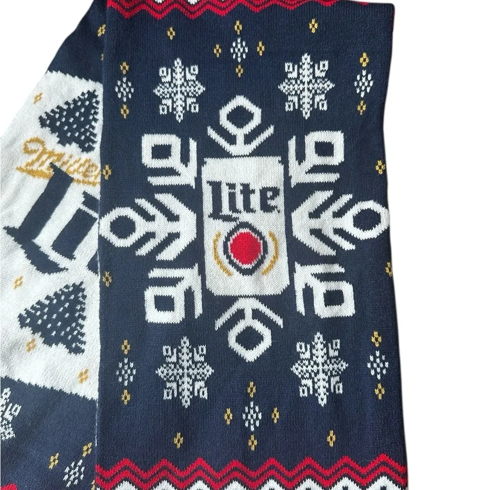 Miller Lite Beer Ugly Christmas Scarf Collectible Reindeer Snowflake